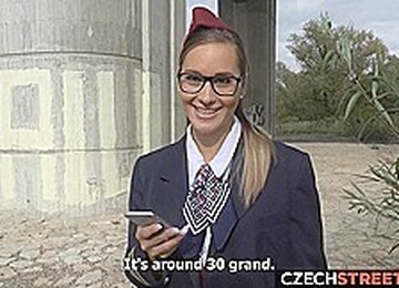 Hot Brunette Stewardess Gets Cash For Sex