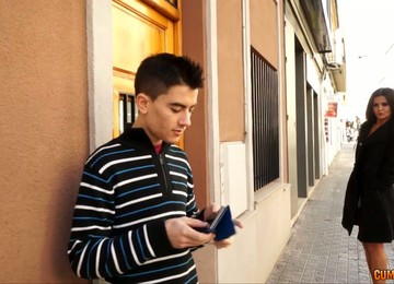 Sassy Brunette Woman Brings Home This Boy And Sucks His Dick