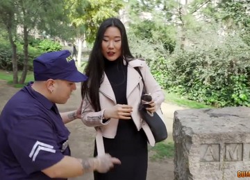 Dressed Like A Police Officer Dude Finds Two Foreign Girls To Have Sex With