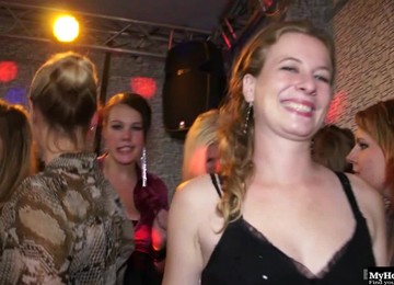 At This Large Sex Party, A Girl With A Purple Dress Has Her Tits Bared And Licked.