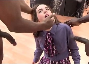 Lovely Brunette Enjoys Strong Double Penetration With Her Blacks Friends