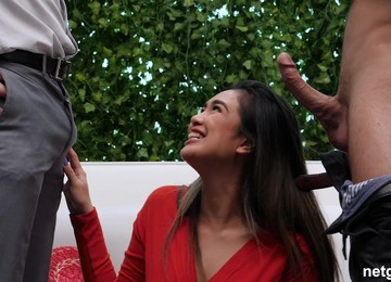 Cute Brunette Ava Is Between Her Horny Friends During A Wild Threesome