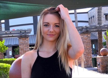 Affectionate Solo Model Blonde With Long Hair In Thong Stripteasing Seductively Outdoor