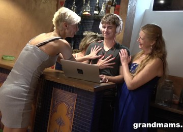 Three Sex-crazy Mature Women Fuck Handsome Lad And Make Him Cum Several Times