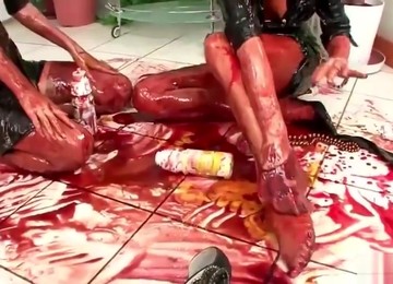 Bondaged And Covered In Food