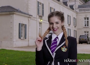 Just Spoiled Coed Girl In Uniform Stella Cox Fucks With Two Strong Professors