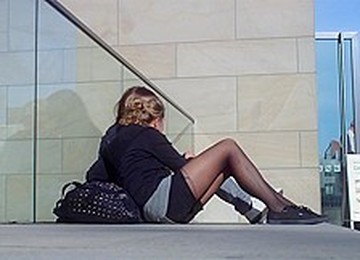 Sweet College Girl In Black Pantyhose