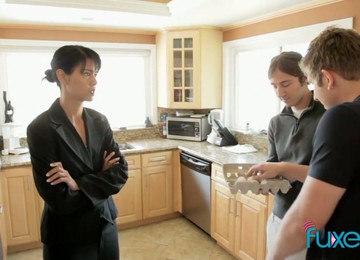 Unshaved Pussy And Tight Asshole Of Lusty Housewife Are Both Fucked (FMM)