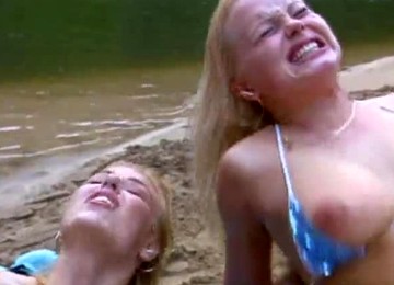 Blonde Babe Nearly Drowned And Fucks With Her Saviors