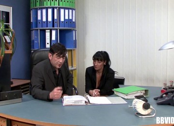 Black-haired Secretary With  Pierced Twat Getting Rammed