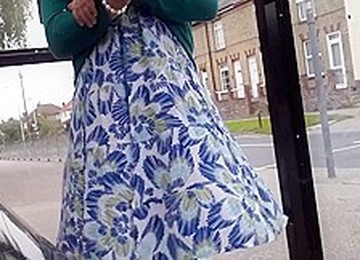 Green Open Fronted Dress Windy Upskirt Nylons