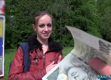 After A Blowjob Lovely Girl Got Her Tight Pussy Fucked On The Ground