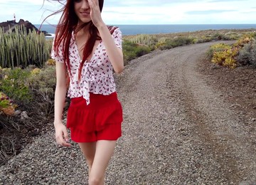 Lewd Red Haired Babe Sherice Is Playing With Stretched Pussy Labia And Big Clit