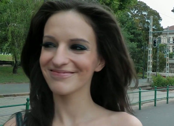 Ugly Brunette Is Walking On A Street