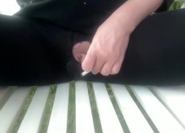 Smoking Cigarette In Black Pantyhose Outside Make Hole For My Clit And Turn Off Cigaret By My Pee