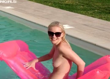 Babe In Yellow Net Bikini In And Around The Pool Going Topless Just For You