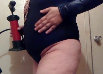 Shiny Bodysuit Bike Pump Belly Inflation