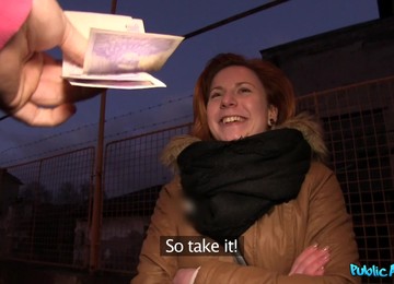 Amateur Redhead Ryta Wali Takes Money To Spread Her Long Legs