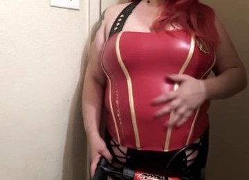 Massive Bike Pump Belly Inflation In Shiny Star Trek Corset