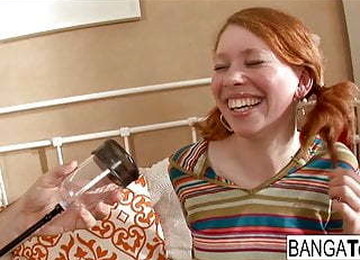 Redhead Teen In Pigtails Gets Her Wet Pussy Pumped