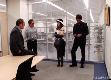 Fashionable Asian Girl Fucks Three Guys In The Office