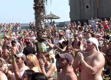 Sex Crazed Party Girl In A Bikini Shows Off Her Nice Tits In Public