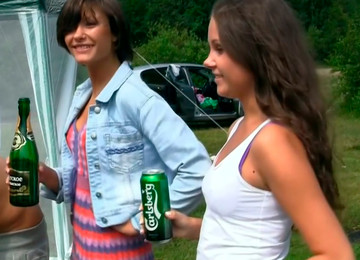 Drunk Dude Maul Soaking Twat Of Frisky Chics Through Panties