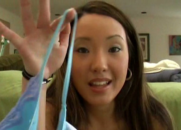 Black Haired Asian Gal Miko Sinz Gets Rid Of Thongs To Fuck With Dildo