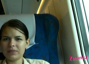 Shameless Bitch Zuzinka Flashes Her Shaved Pussy In The Train
