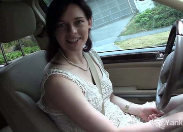 Pretty Brunette Masturbates In The Car During Driving