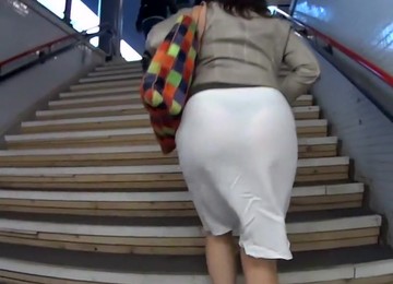 Black Thong Seen Thru Milf's Skirt