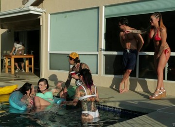 Pool Party Babe Brings Him Inside To Fuck His Big Dick