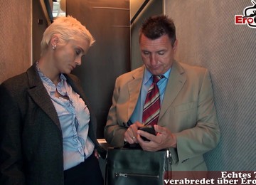 German Big Tits Blonde Secretary Get Anal Fuck In Lift