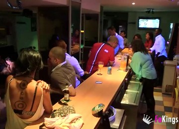 A Party Girl With Tattooes Gives Blowjob To 2 Guys In Public