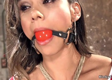 Full-Bosomed Whore Nipples Tormented In Hogtie