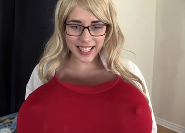 Nerdy Saffron As Busty Scientist - POV Blowjob With Cum In Mouth