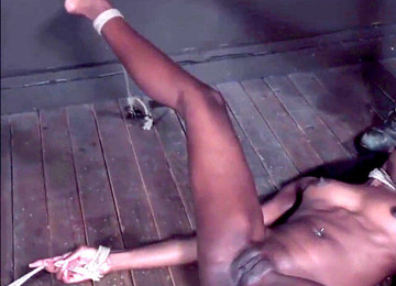 African Made To Spunk, Tied Spread Eagle