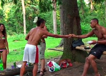 Three Babes Sucking Dicks For Their Guys Lying On The Lawn