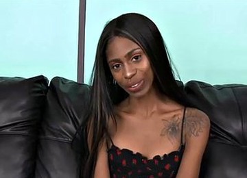 Cute Black Sub Takes 2 White Cocks Deep Down Her Throat