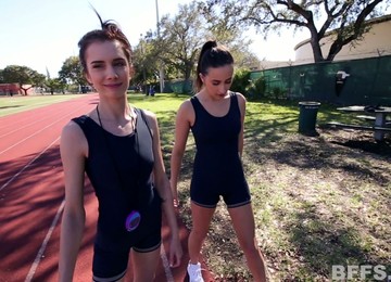 Two Alike Looking Joggers Return Home To Fingerfuck And Lick Each Other's Pussies