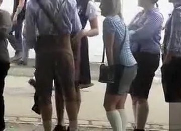 Oktoberfest Girl In Toilet Line Has To Pee Badly