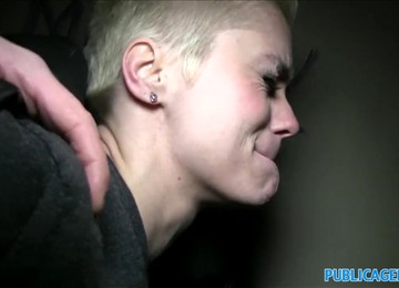 Short-Haired Broken Floozie Agrees To Suck Stranger's Swollen Dick