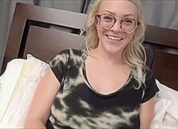 Nerdy Blonde With Glasses Is Sucking A Stiff Cock And Getting It Inside Her Wet Pussy
