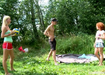 During A Camping Trip These Two Babes Hook Up With A Guy