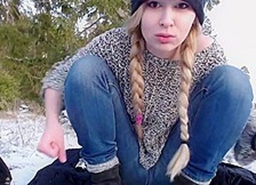 College Girl Slut Playing Out In The Snow