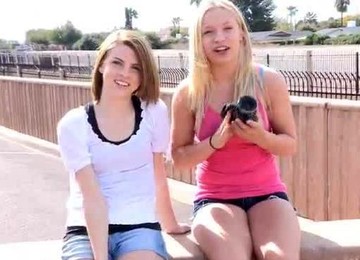 Naughty Teen Lesbians Making Out Outside