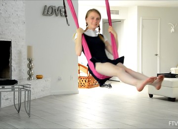 Solo Blonde Model Sharlotte Swings And Takes Of Her Dress At Home