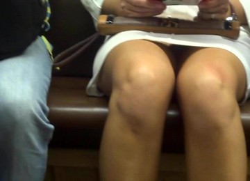 Cute Blonde In White Dress Flashes Her Panties In Train