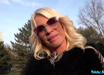 Lusty Blonde MILF In Black Stockings Fucks For Money