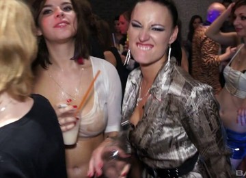 Sizzling Brunette With A Sexy Body Enjoying A Mind-blowing Gangbang At A Party